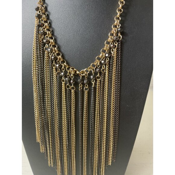Charming Charlie Gold & Black Multi-Chain Fringe Necklace - Picture 3 of 5